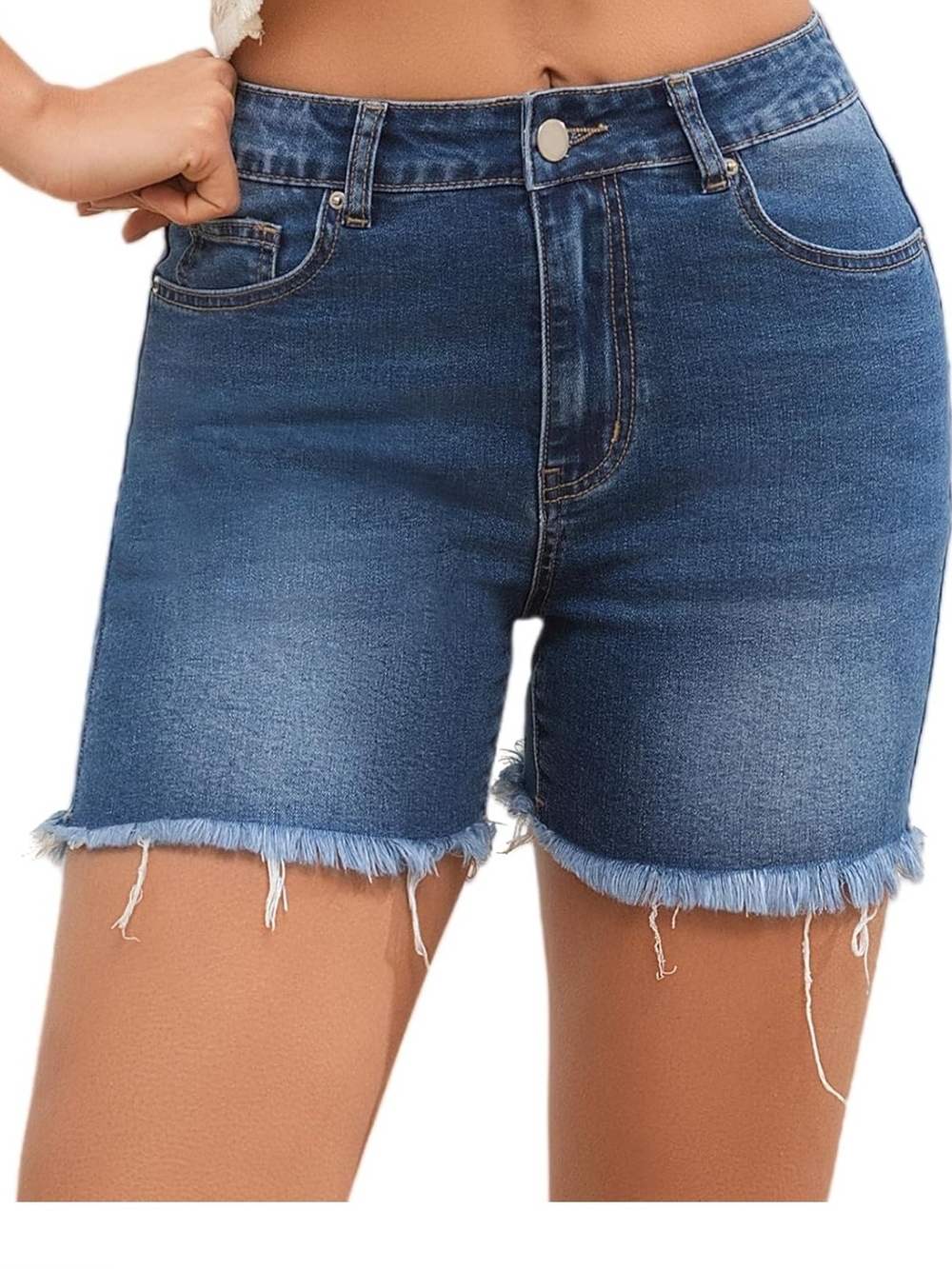 Amazon Women's Mid-Rise Frayed Hem Denim Shorts - Blue